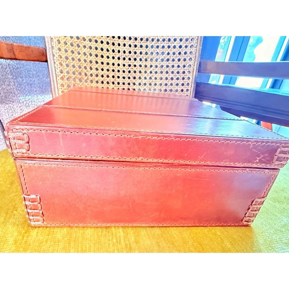 Fossil Leather Jewelry Box Organizer Valet Tray Brown Lined Storage Case